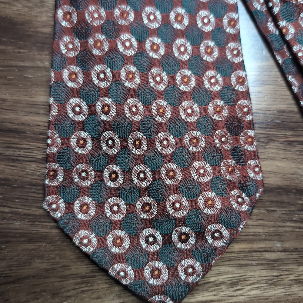 Mullen & Bluett Los Angeles Vintage Geometric Medallion Silk Tie Copper Teal
